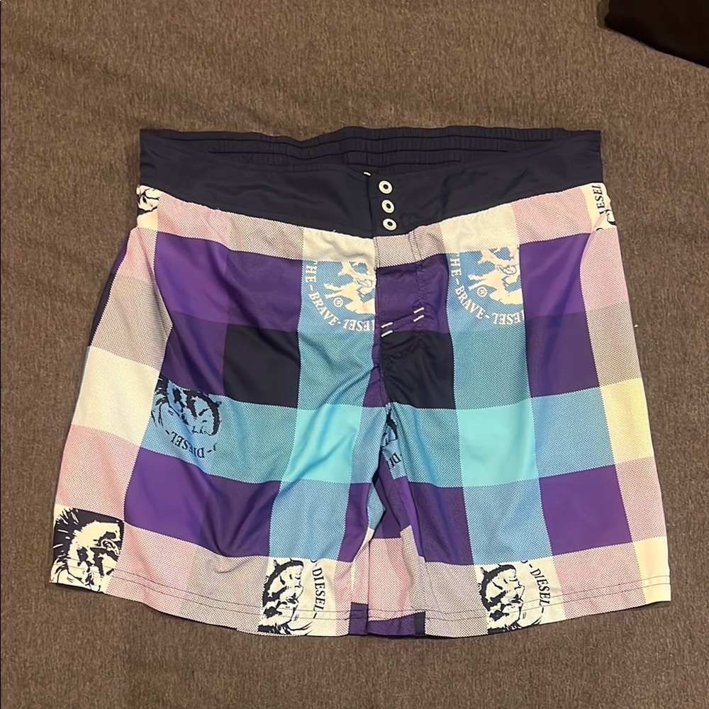 Diesel Purple and Blue Checkered Swim Shorts